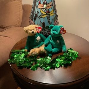 Ty “Blarney”Attic Treasure & “Erin”Beanie Baby teddy bears duo white shamrock ☘️